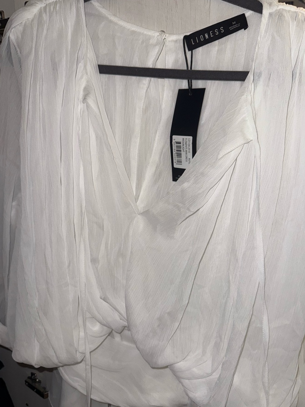 NWT Lioness White Sheer Long-Sleeve Mini Dress - Picture 7 of 8